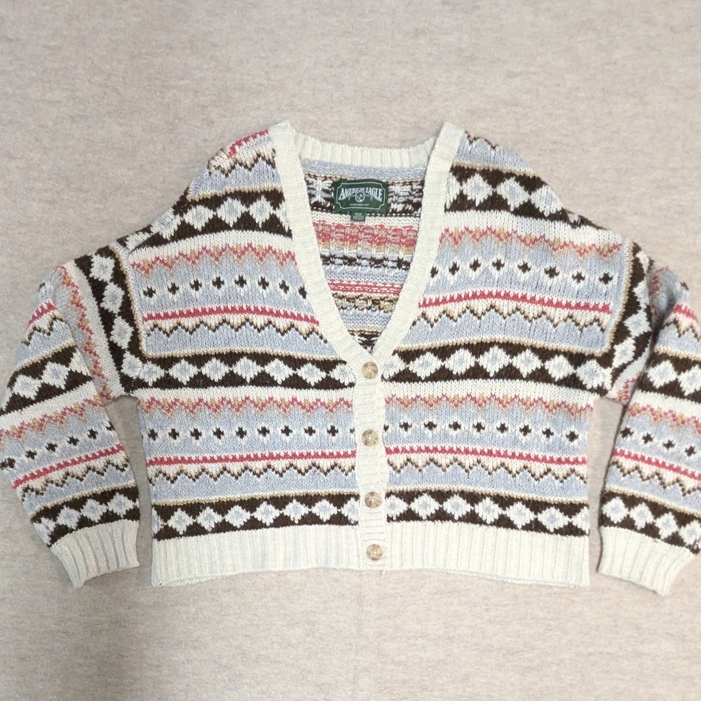 American Eagle Multicolor Oversized Knit Sweater Button Cardigan Size Medium